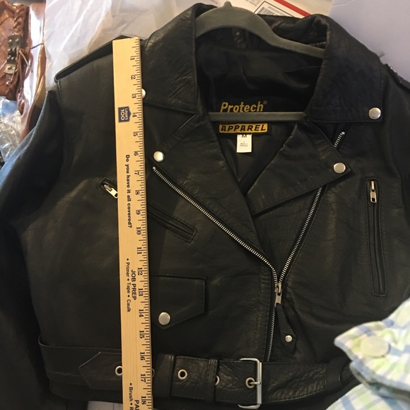 Women’s Protech Black Moto Motorcycle BOMBER Leather Jacket Medium VGUC Unique - Picture 10 of 13